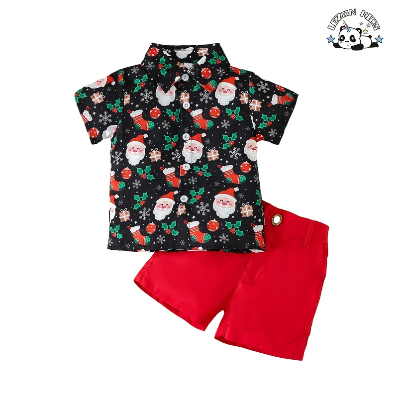 LEZONKIDS - Conjunto de Camisa e Short de Natal Personalizável para Crianças com Manga Curta para Meninos de 2 a 14 Anos